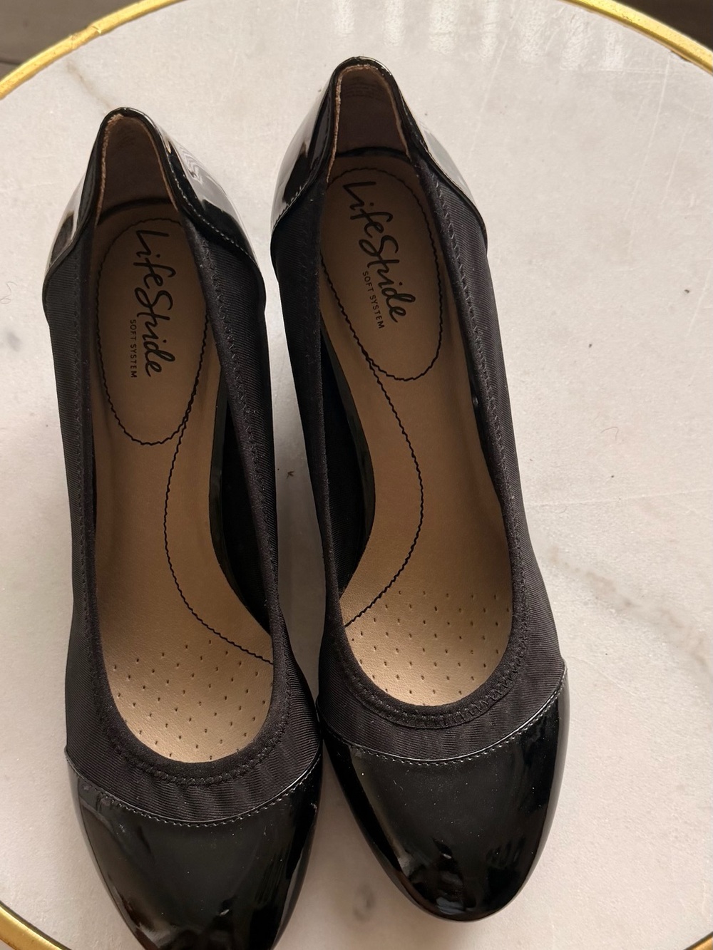 Life Stride Black Patent Cap-Toe Comfort Flats